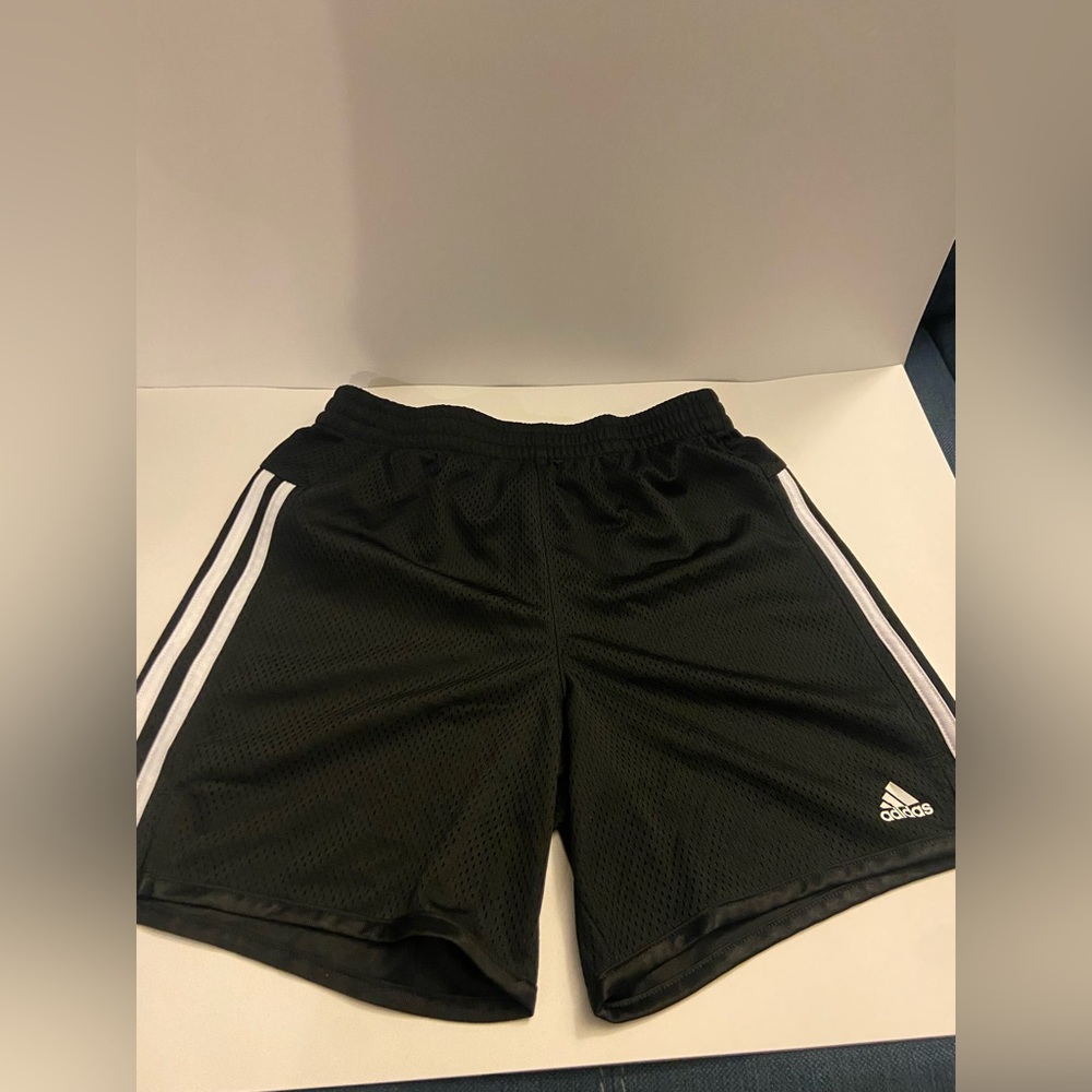 Adidas: Black Basketball Shorts w/ White Stripe